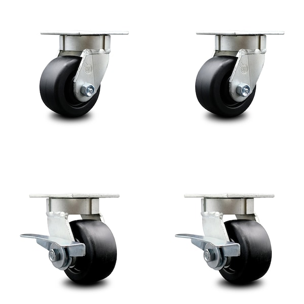 4 Inch Kingpinless Polyolefin Wheel Swivel Caster Set with 2 Brakes SCC